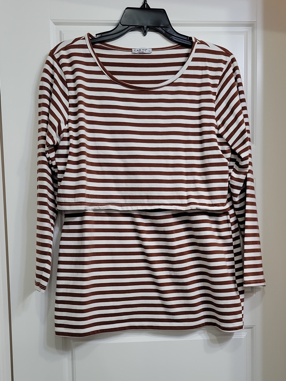 Cayte Brown & White Striped Long-Sleeve Nursing Tee